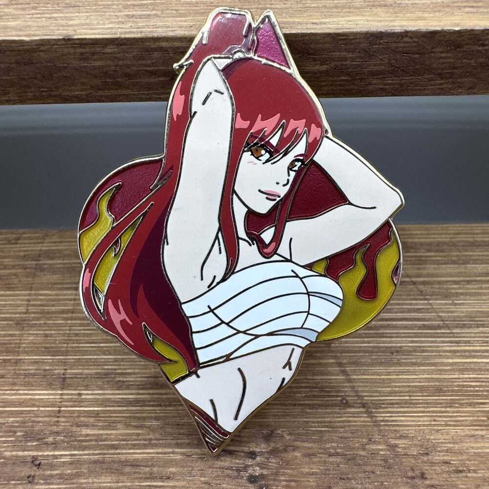 Waifu Fairy Tail Erza Scarlet Fire Enamel Pin Open Edition Rare Collectible Gold